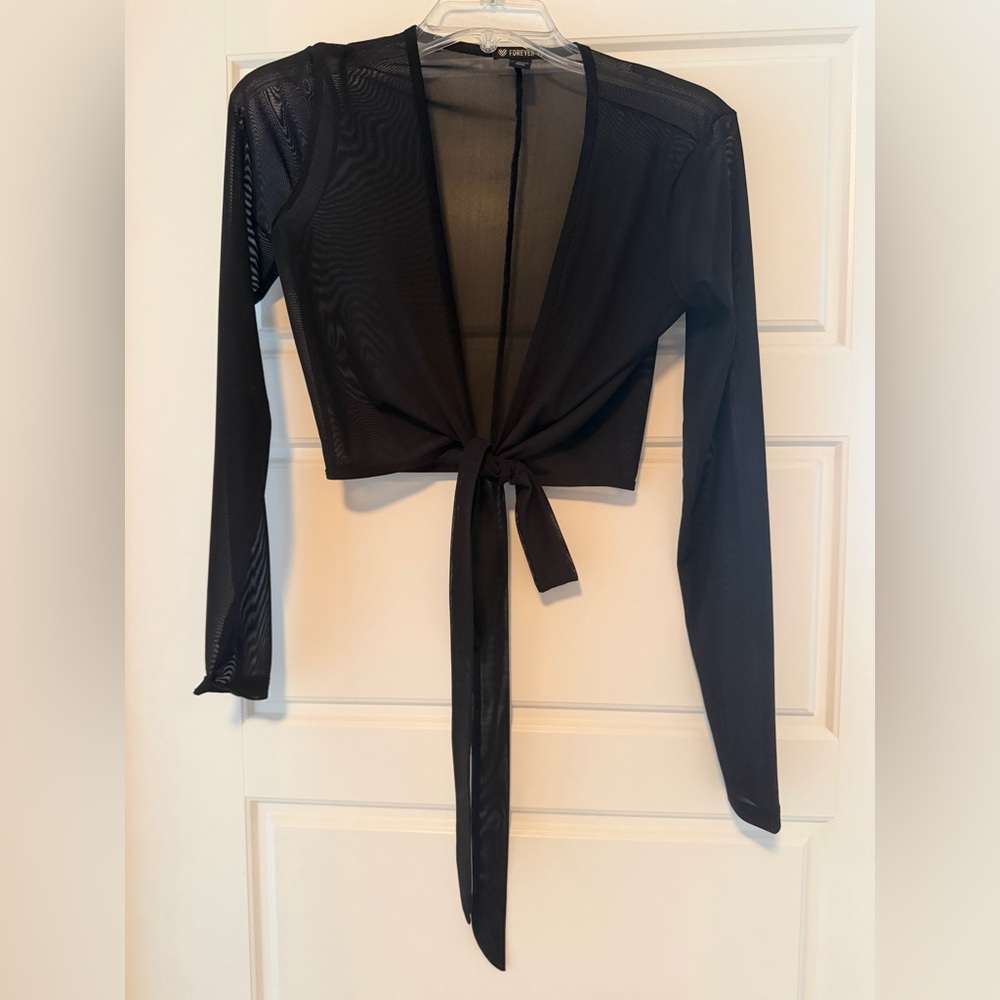Forever 21 Black Sheer Tie-Front Mesh Crop Top